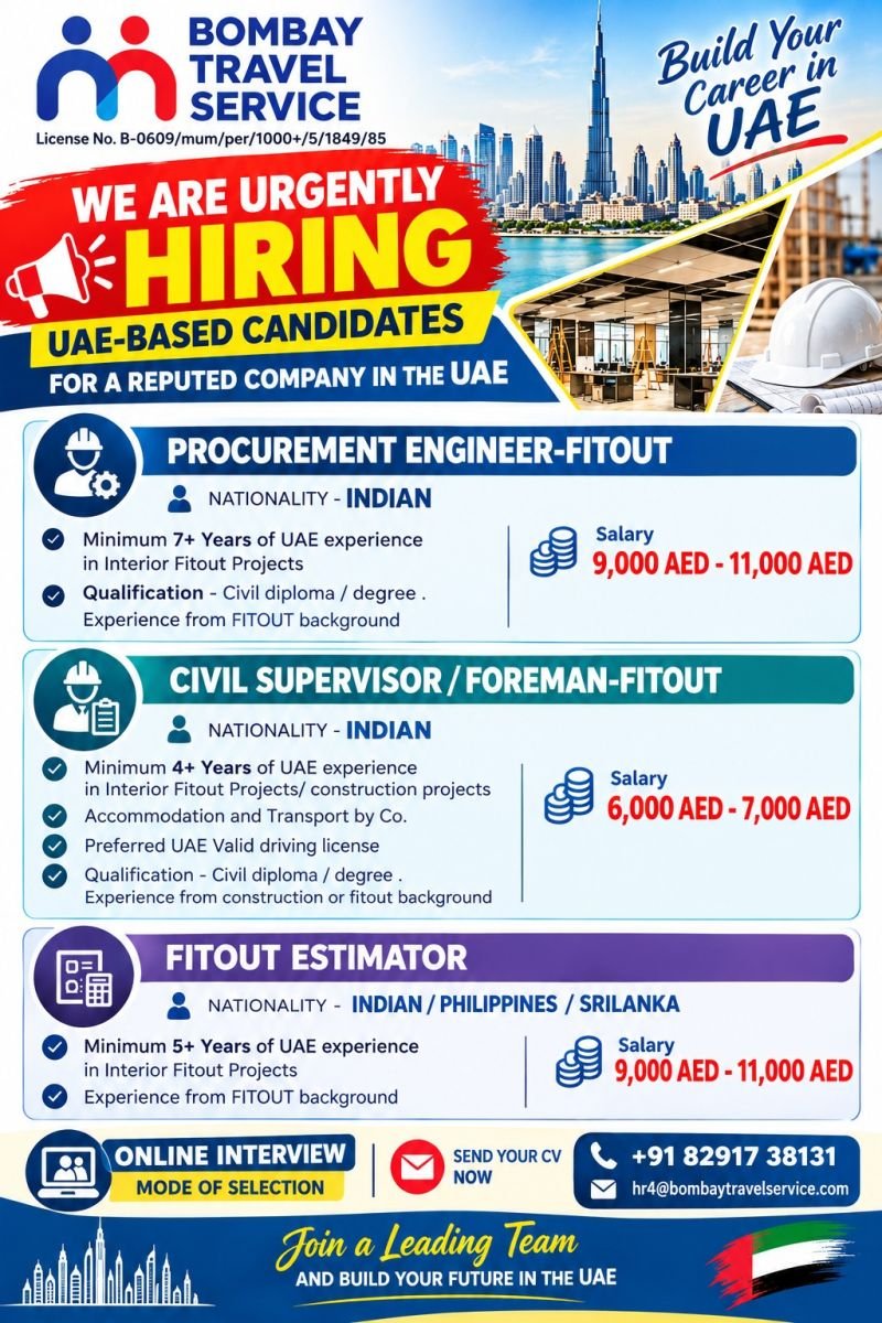 UAE : Hiring For Interior Fit-Out & Construction Sector.