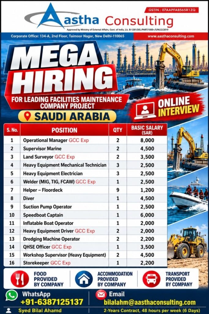 Saudi Arabia : Urgent Hiring For Leading Facilities Maintenance Company Project Saudi Arabia : Urgent Hiring For Leading Facilities Maintenance Company Project