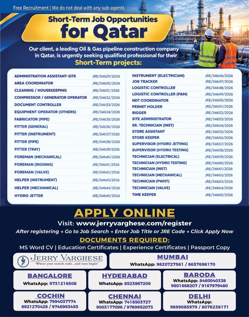 Qatar Jobs 2026: Oil and Gas Pipeline Company Hiring for 40+ Positions