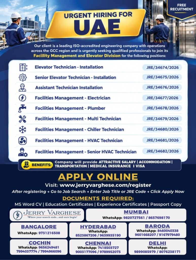 UAE : Urgent Job Opportunities for a Leading ISO-accredited Engineering company