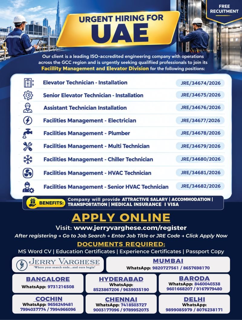 UAE : Urgent Job Opportunities for a Leading ISO-accredited Engineering company