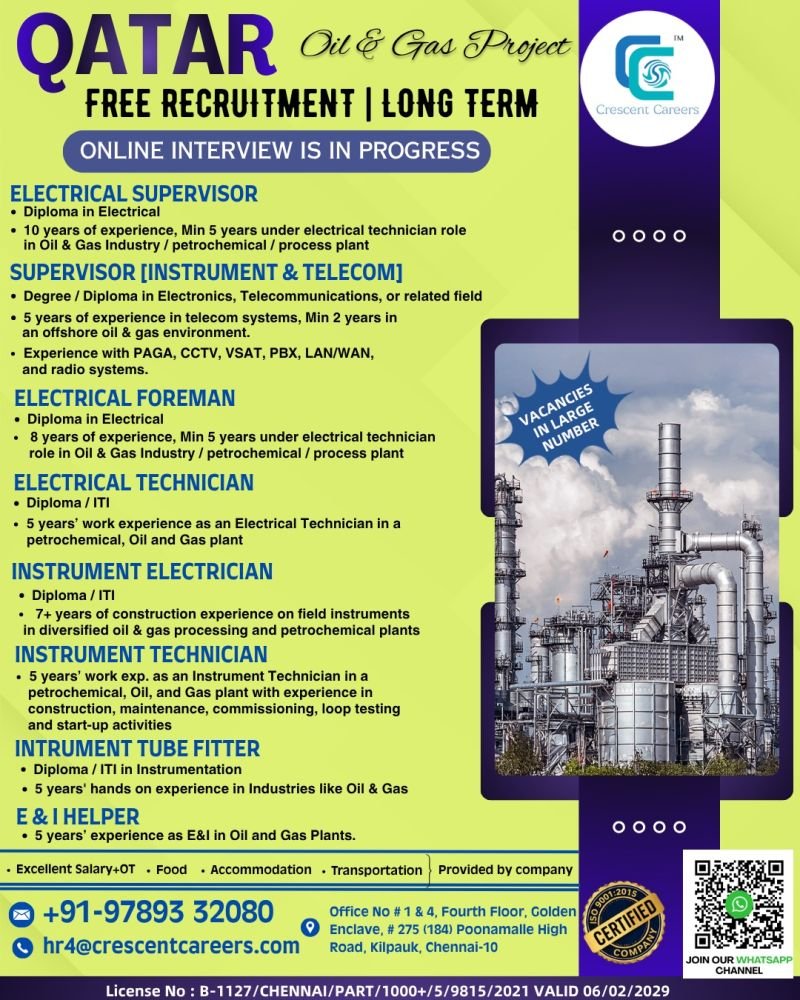 Free Recruitment for Qatar Oil & Gas Project - Long Term Project