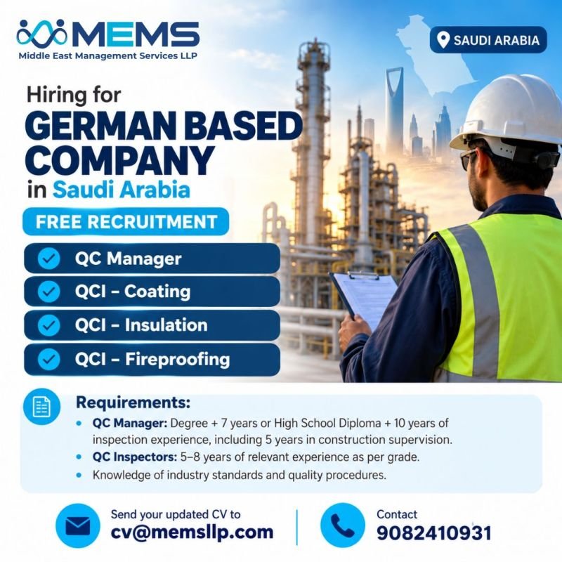 Jobs in Saudi Arabia | Free Recruitment for a German-based company