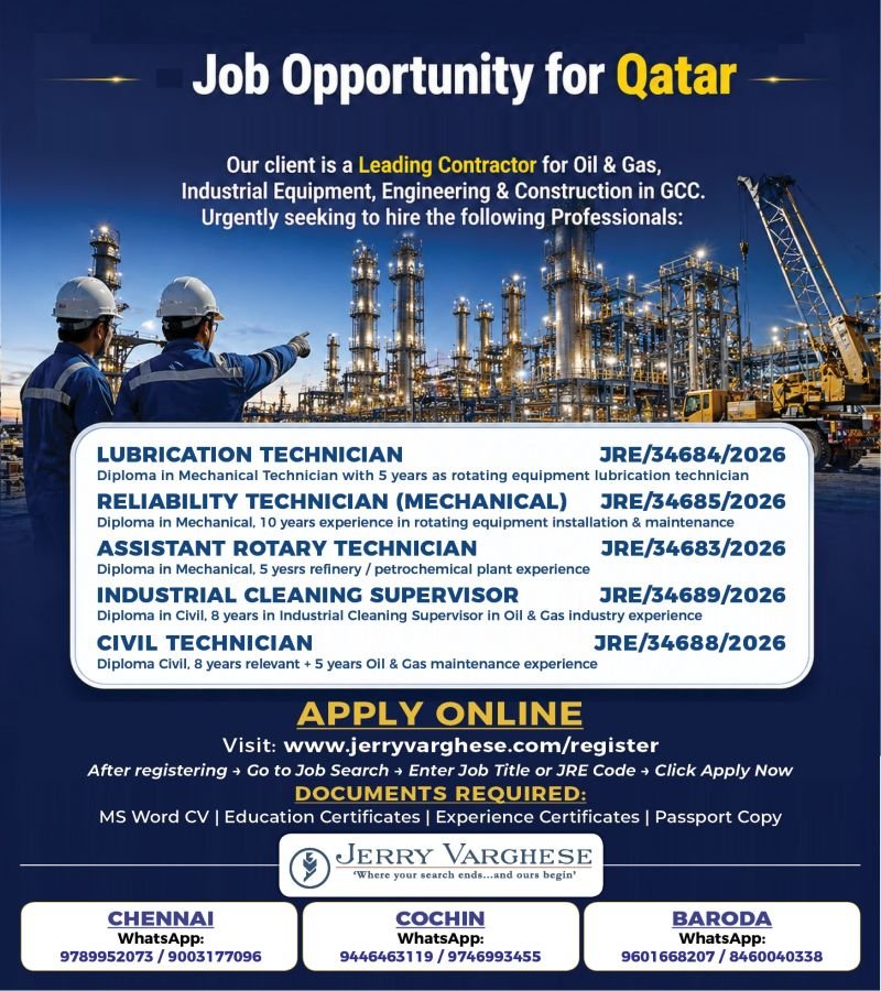 Job Opportunities for Qatar - Leading Oil & Gas Contractor in GCC