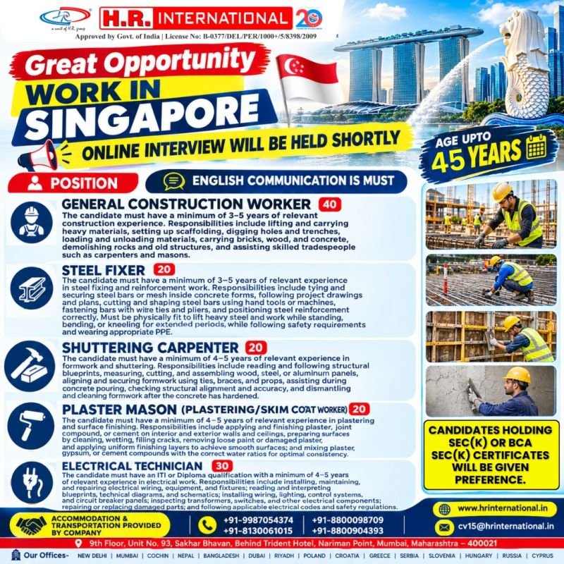 Hiring construction professionals for Singapore