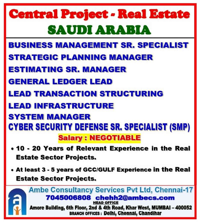 Saudi Arabia Real Estate Jobs 2026 – Senior Management Vacancies