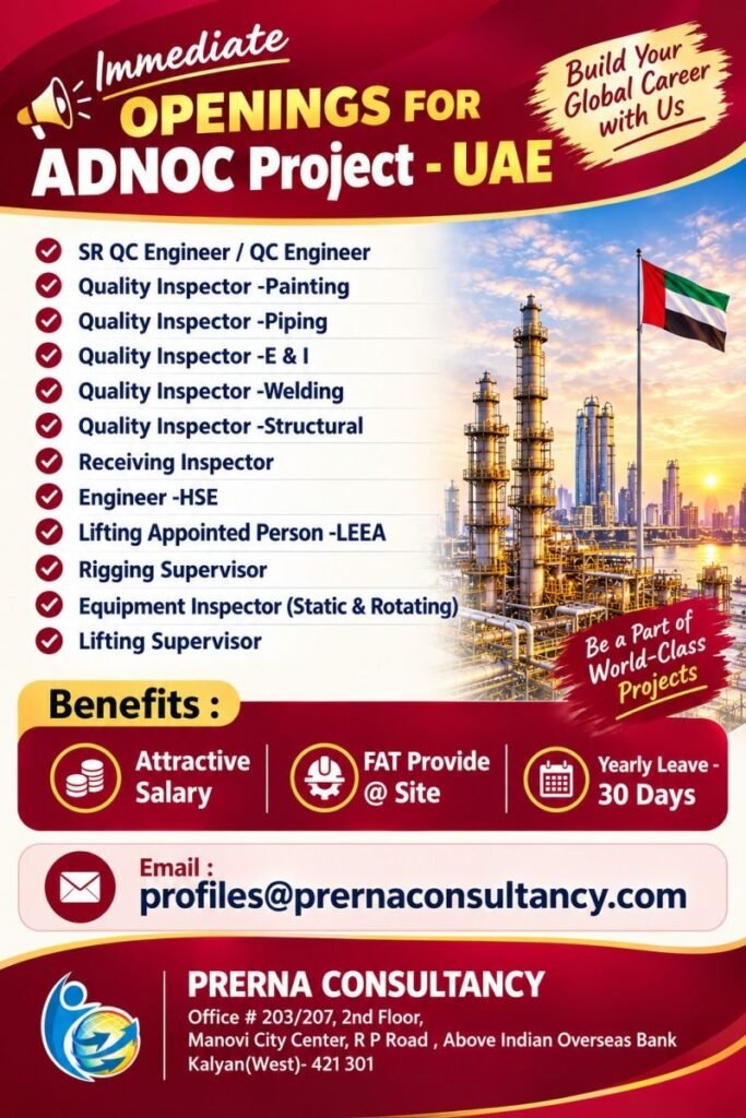 UAE Prestigious Project Jobs 2026 – QC Engineers, Quality Inspectors, HSE Engineers & Many More..