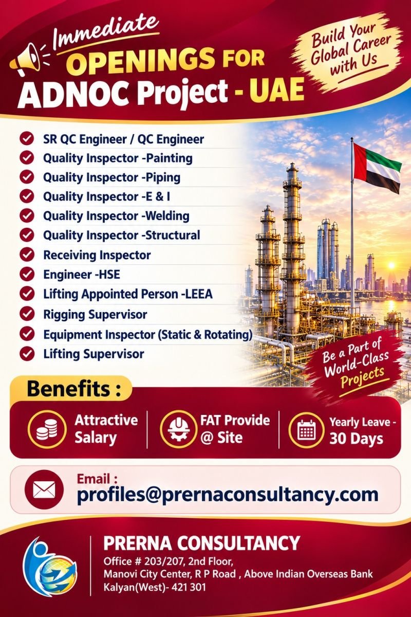 UAE Prestigious Project Jobs 2026 – QC Engineers, Quality Inspectors, HSE Engineers & Many More..