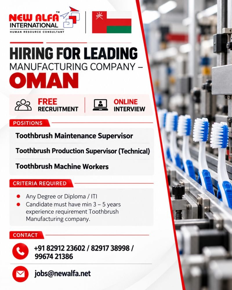 Free Recruitment For Manufacturing Co. in Oman  | Online Interview