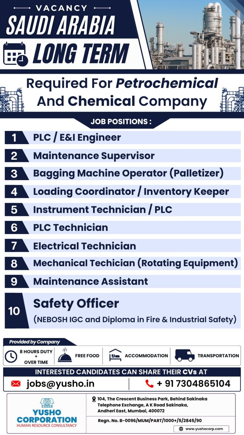 Saudi Arabia : Recruitment for a leading Petrochemical & Chemical Company