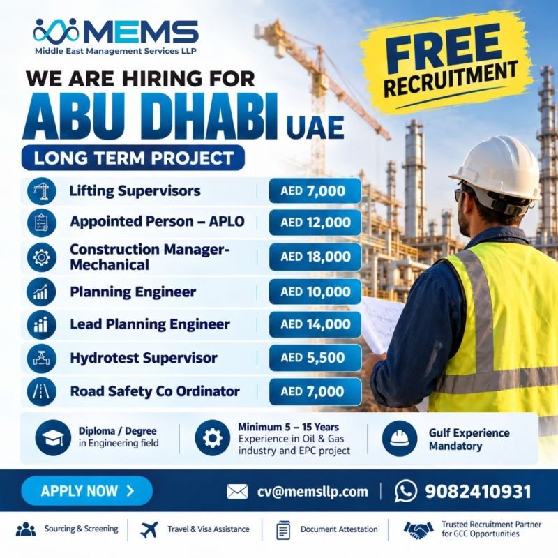 UAE : hiring for a long-term project with salaries up to AED 18,000 per month. UAE : hiring for a long-term project with salaries up to AED 18,000 per month.