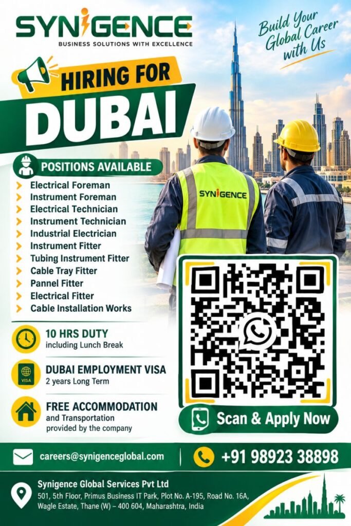 Hiring for multiple Electrical & Instrumentation positions in Dubai Hiring for multiple Electrical & Instrumentation positions in Dubai
