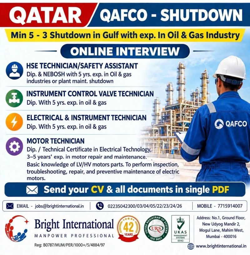 Qatar QAFCO Shutdown Jobs 2026: Urgent Vacancies