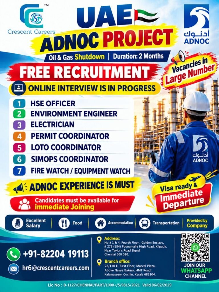 UAE : Free Recruitment For Oil & Gas Project
