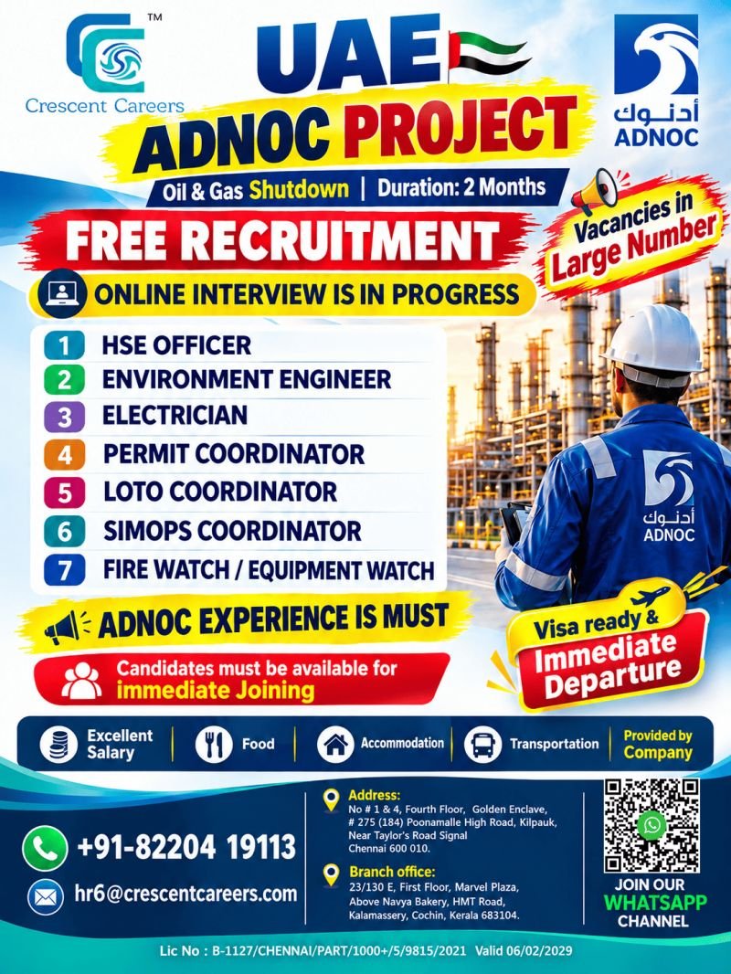 UAE : Free Recruitment For Oil & Gas Project