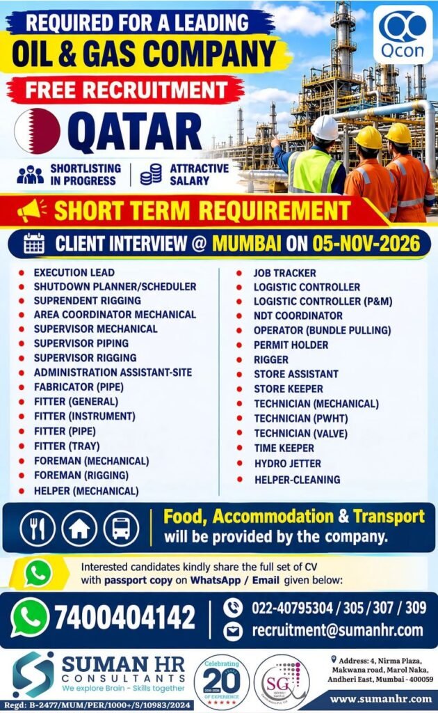 Qatar QCON Oil and Gas Jobs 2026: Multiple Vacancies