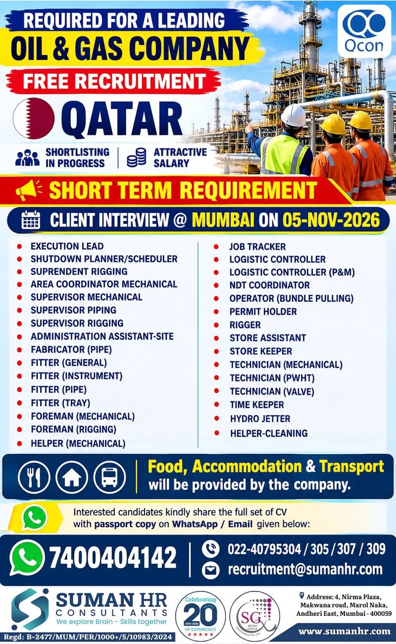 Qatar QCON Oil and Gas Jobs 2026: Multiple Vacancies
