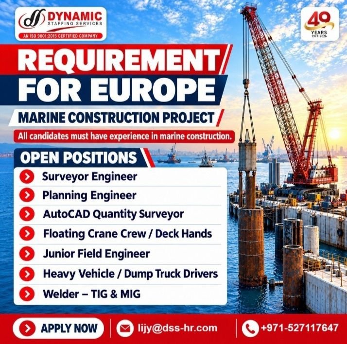 Europe Marine Construction Jobs 2026: Hiring for Engineers, Welders, Crane Crew and Drivers Europe Marine Construction Jobs 2026: Hiring for Engineers, Welders, Crane Crew and Drivers