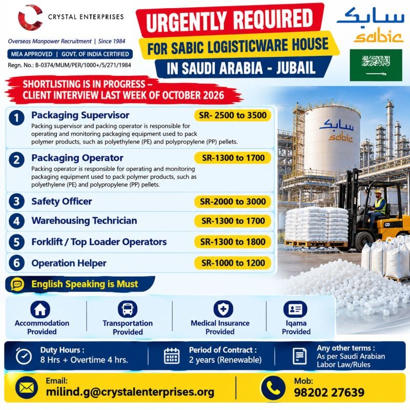 Saudi Arabia Jobs 2026: SABIC Logistics Warehouse Hiring 