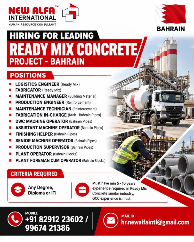 Bahrain : Hiring For Readymix Concreate Project