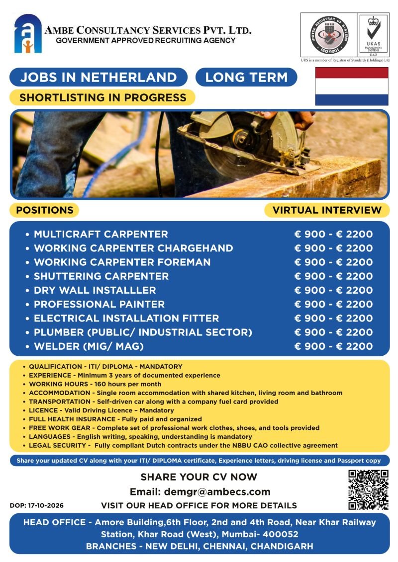 Netherlands Jobs 2026 : Hiring for multiple long-term Positions