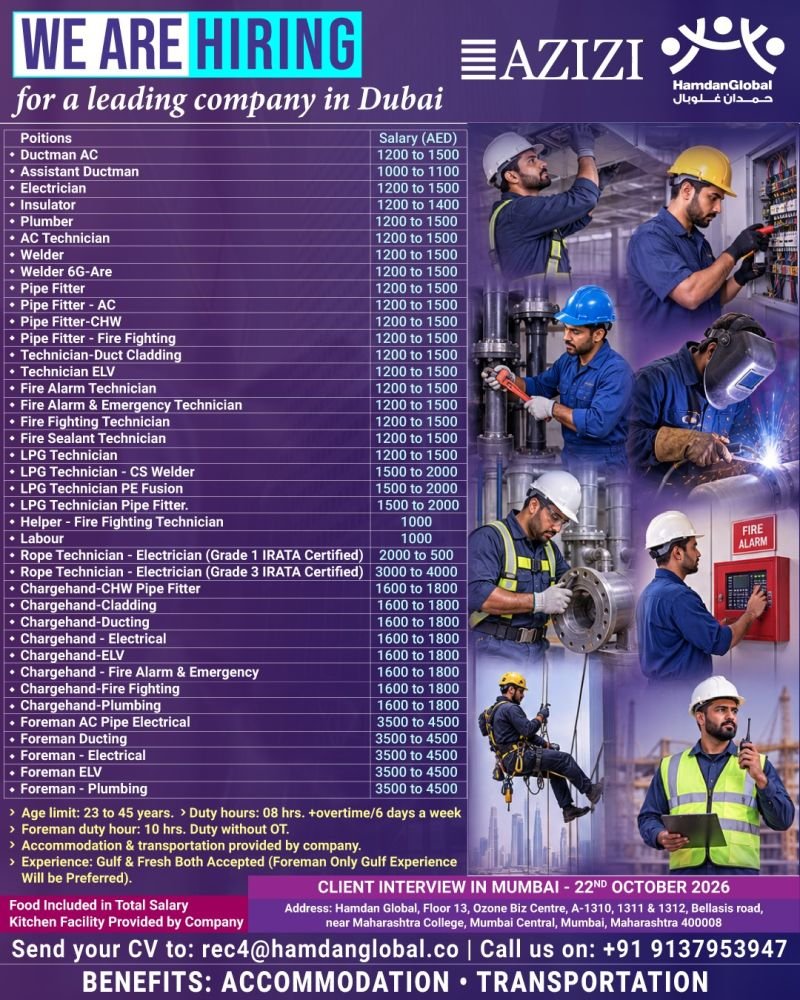 Hiring for a AZIZI company in Dubai - Apply Today