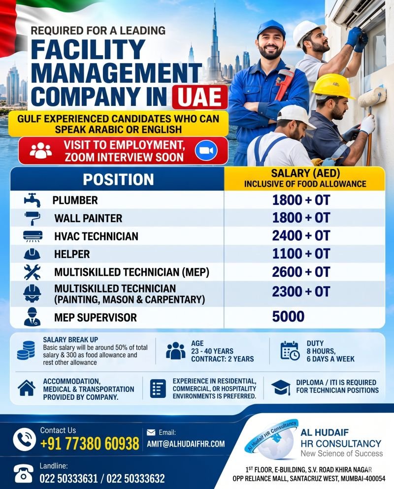 Hiring for a leading Facility Management company in UAE
