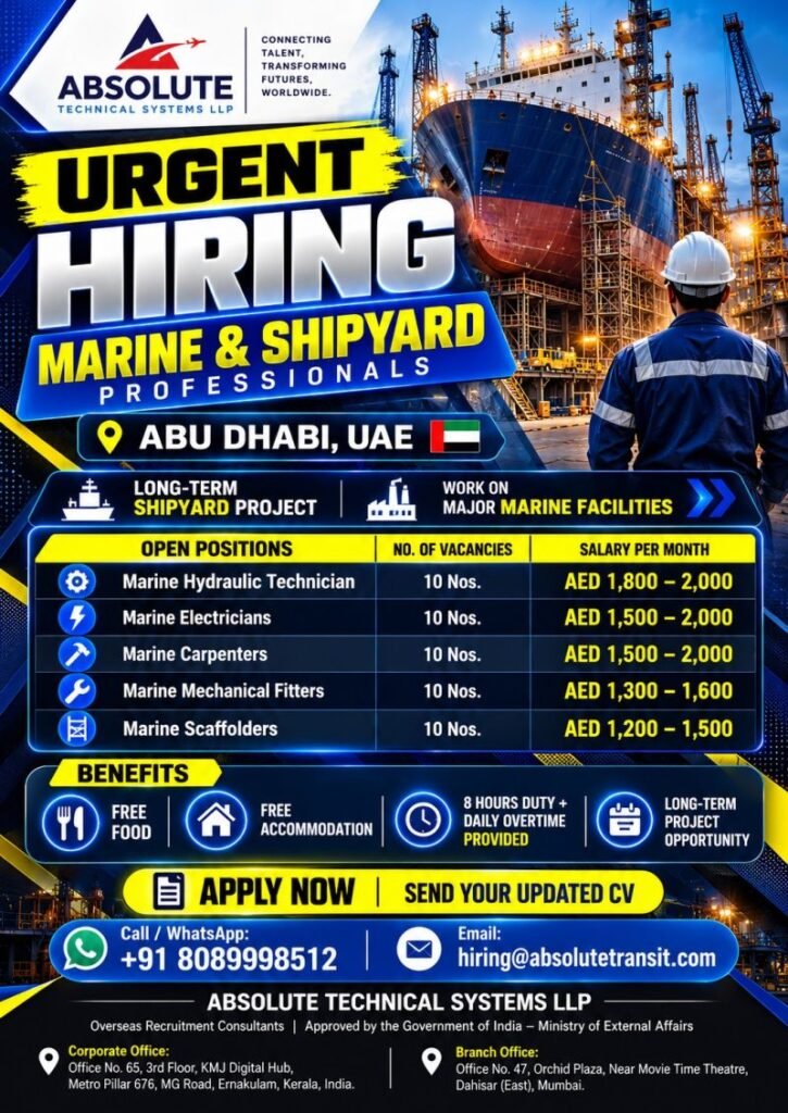 UAE Shipyard Jobs 2026: 50 Vacancies for and shipyard professionals UAE Shipyard Jobs 2026: 50 Vacancies for and shipyard professionals