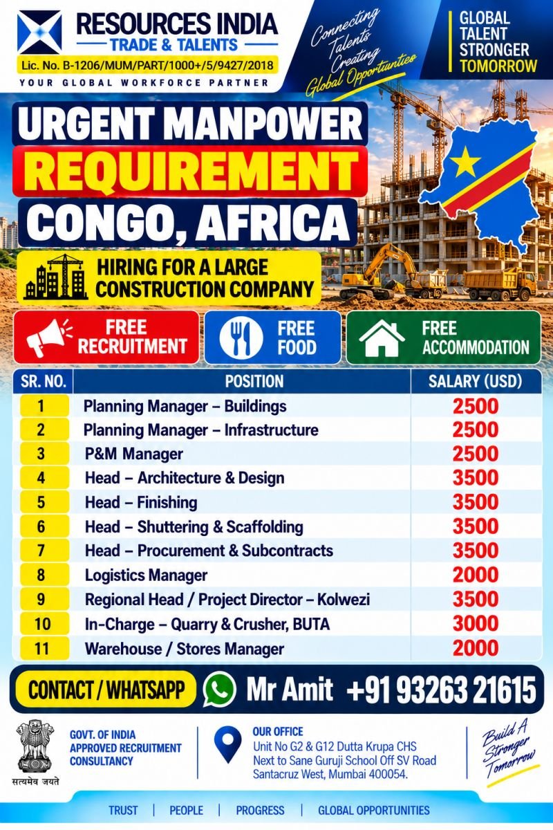 Congo Jobs 2026: Construction Company Hiring 