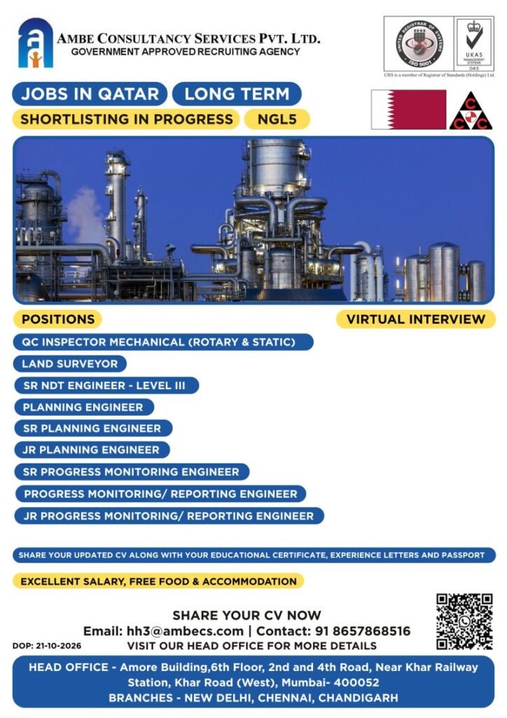 Hiring for a prestigious Oil & Gas project in Qatar - NGL5 Project Hiring for a prestigious Oil & Gas project in Qatar - NGL5 Project