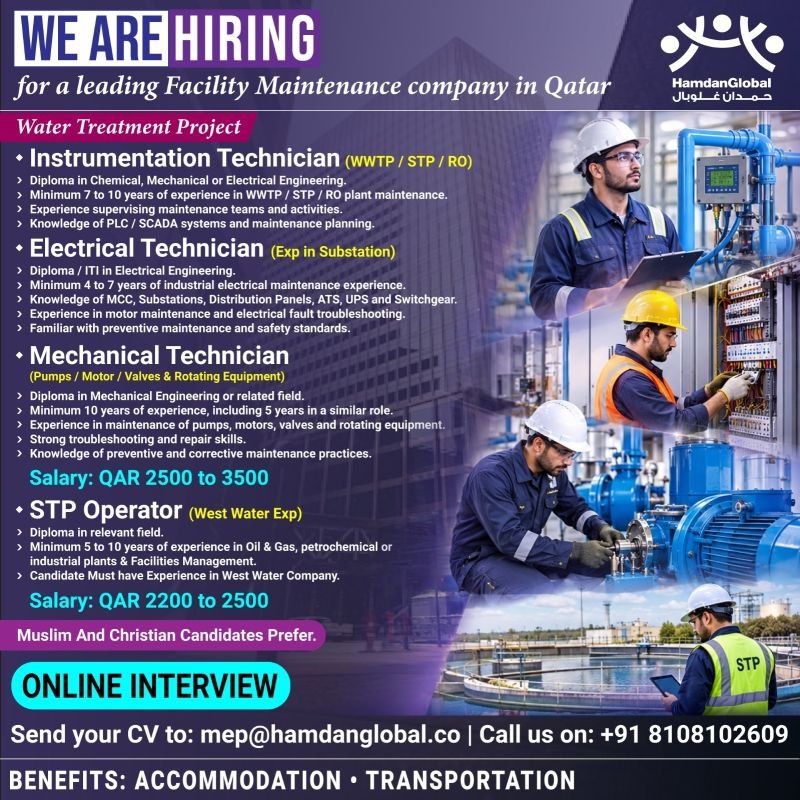hiring for Qatar - Water Treatment Project