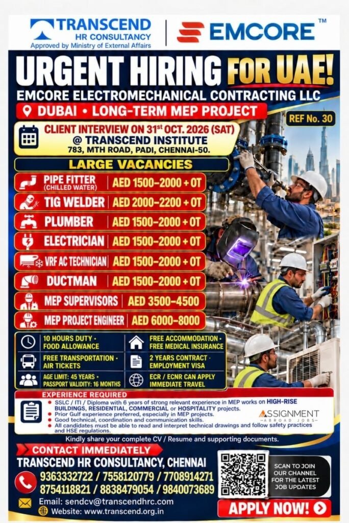 Hiring for Dubai EMCORE | Long-Term MEP Project 