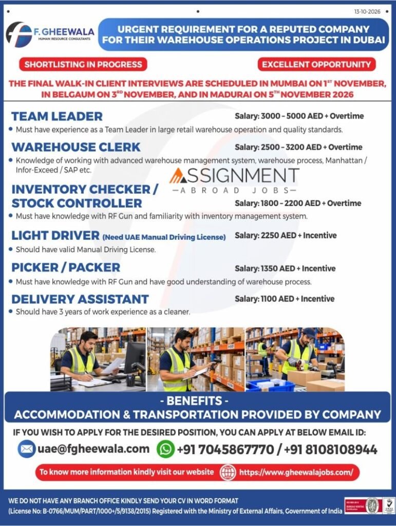 Warehouse Operation Projects Jobs in Dubai, UAE
