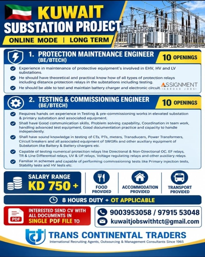 Kuwait Jobs : Hiring For Substation Project Kuwait Jobs : Hiring For Substation Project