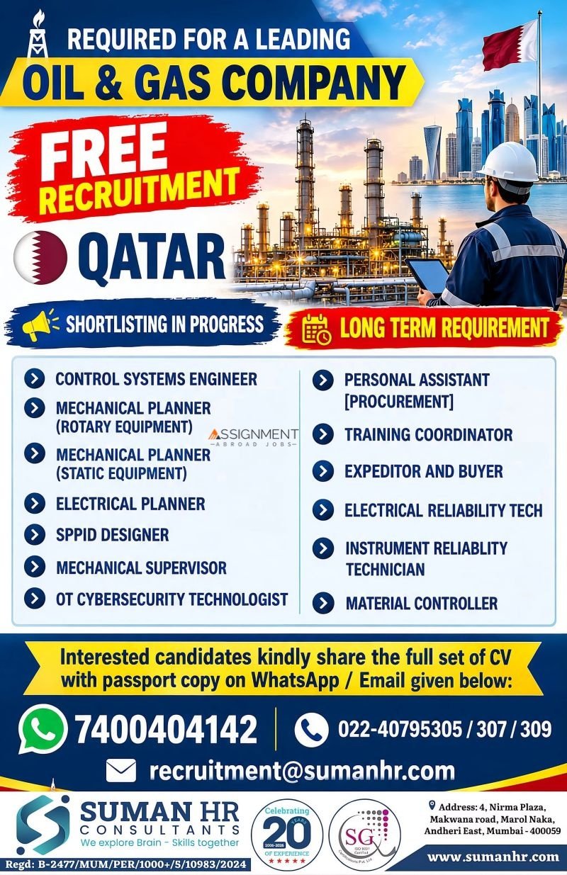 Qatar Oil and Gas Jobs 2026 – Free Recruitment
