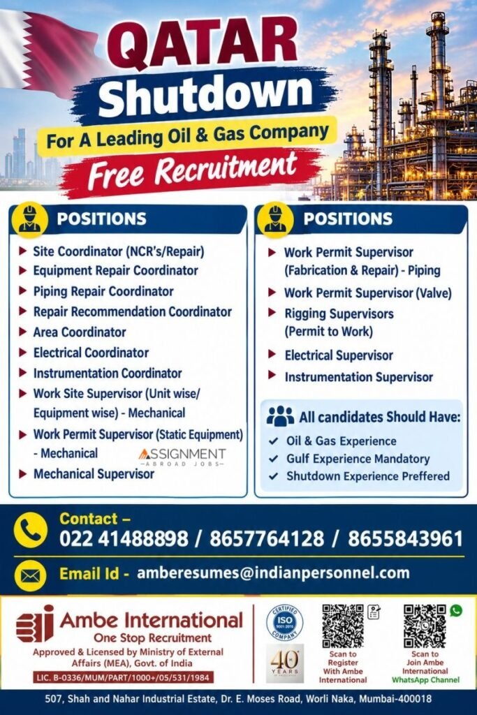 Hiring for a Leading Oil & Gas Company in Qatar - Free Recruitment