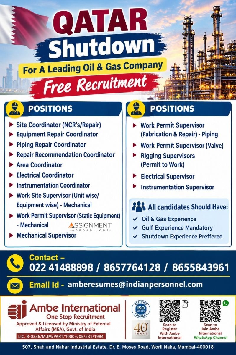 Hiring for a Leading Oil & Gas Company in Qatar - Free Recruitment