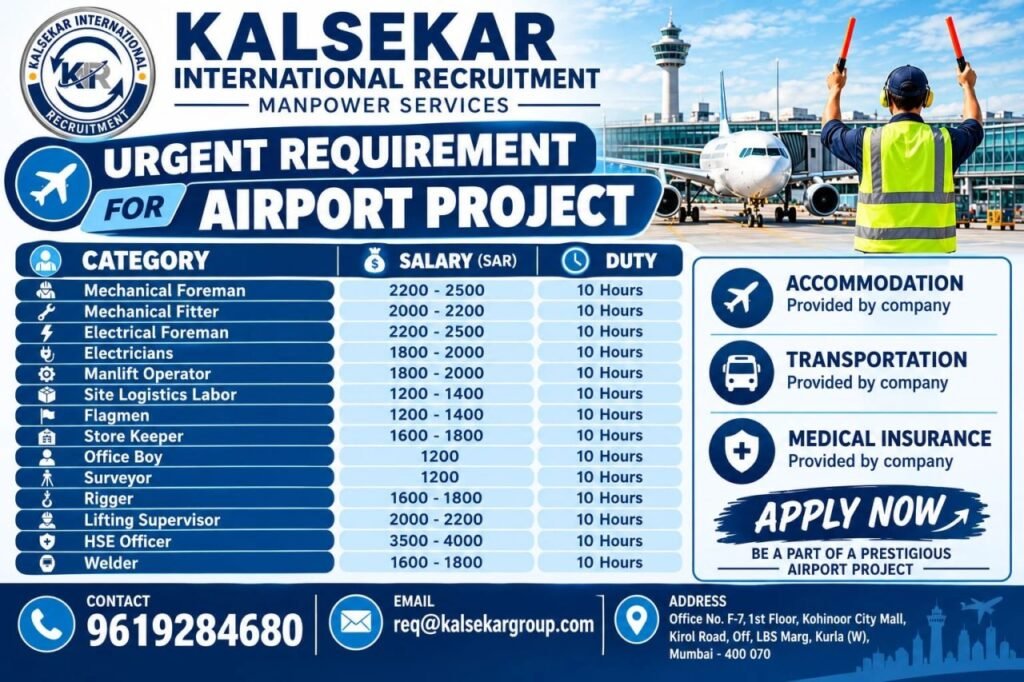 Saudi Arabia Airport Project Jobs 2026: 14 Vacancies for Technicians, Operators and Engineers