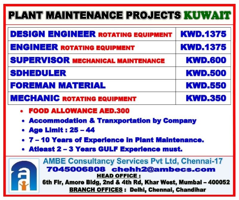 Kuwait Jobs 2026: Plant Maintenance Recruitment for Engineers, Supervisors and Mechanics