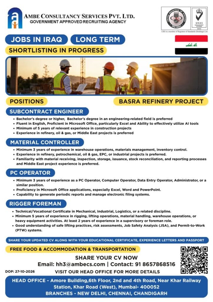 Iraq Jobs 2026: Basra Refinery Project Recruitment Iraq Jobs 2026: Basra Refinery Project Recruitment