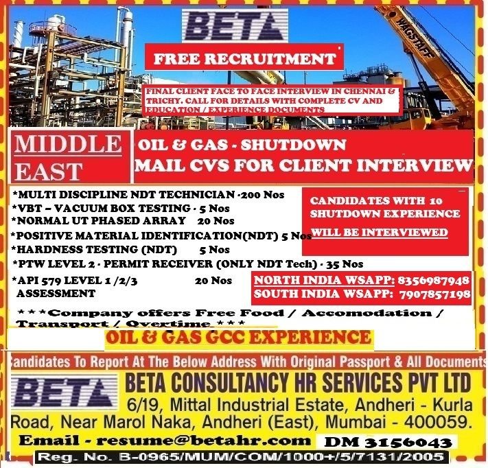 Middle East Jobs - Oil and Gas Shutdown Project Middle East Jobs - Oil and Gas Shutdown Project
