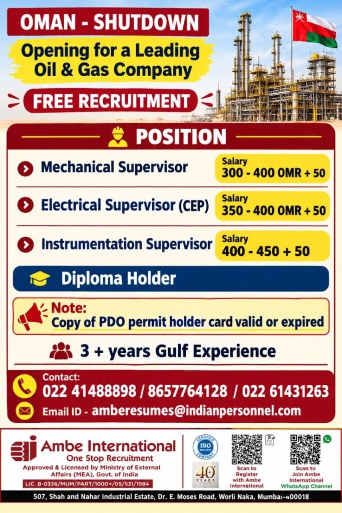 Job Opening for a Leading Oil & Gas Company in Oman
