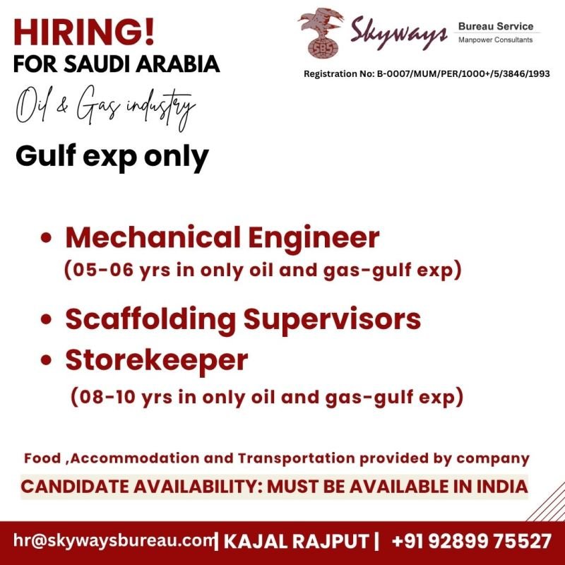 hiring experienced professionals for Saudi Arabia.