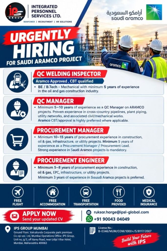 Saudi Aramco Jobs 2026: QC Welding Inspector, QC Manager & Procurement Vacancies Saudi Aramco Jobs 2026: QC Welding Inspector, QC Manager & Procurement Vacancies