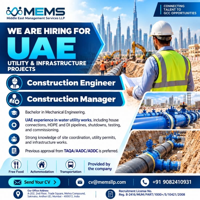 UAE Construction Jobs 2026: Construction Engineer and Construction Manager Vacancies