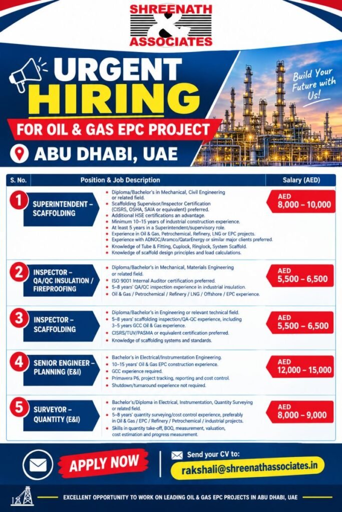 UAE Abu Dhabi Jobs 2026: Oil and Gas EPC Project Recruitment UAE Abu Dhabi Jobs 2026: Oil and Gas EPC Project Recruitment