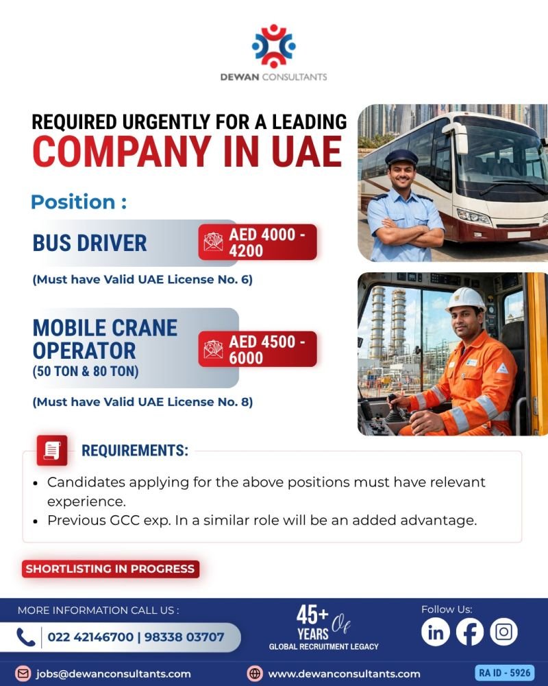 Urgent Hiring in the UAE | Bus Drivers & Mobile Crane Operators