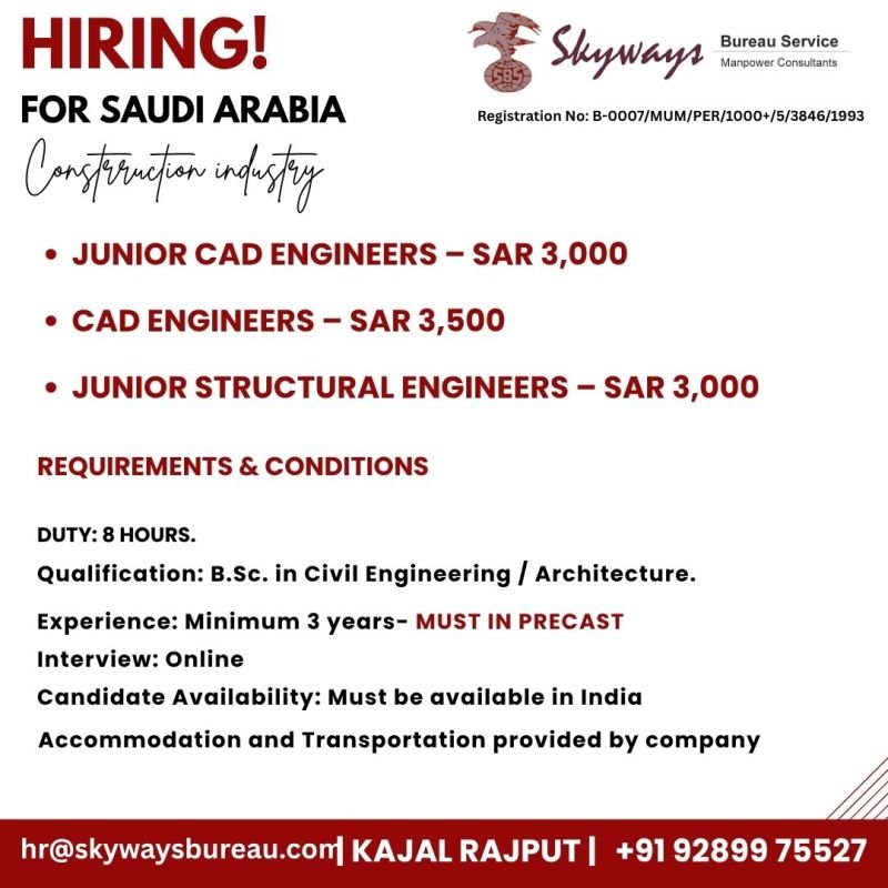 Recruiting for construction industry positions in Saudi Arabia Recruiting for construction industry positions in Saudi Arabia