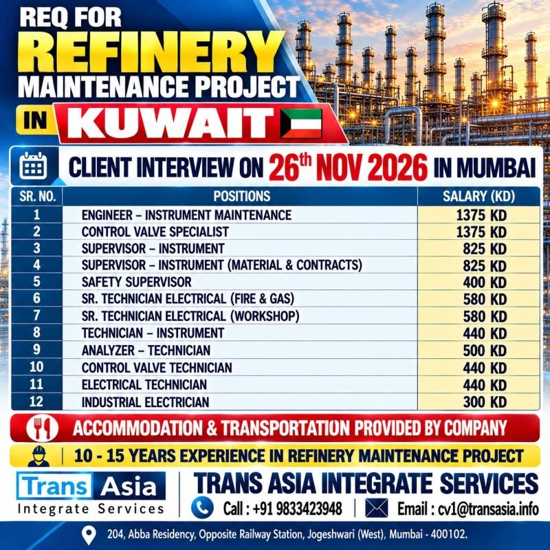 Kuwait Refinery Maintenance Jobs 2026: Apply Now Kuwait Refinery Maintenance Jobs 2026: Apply Now
