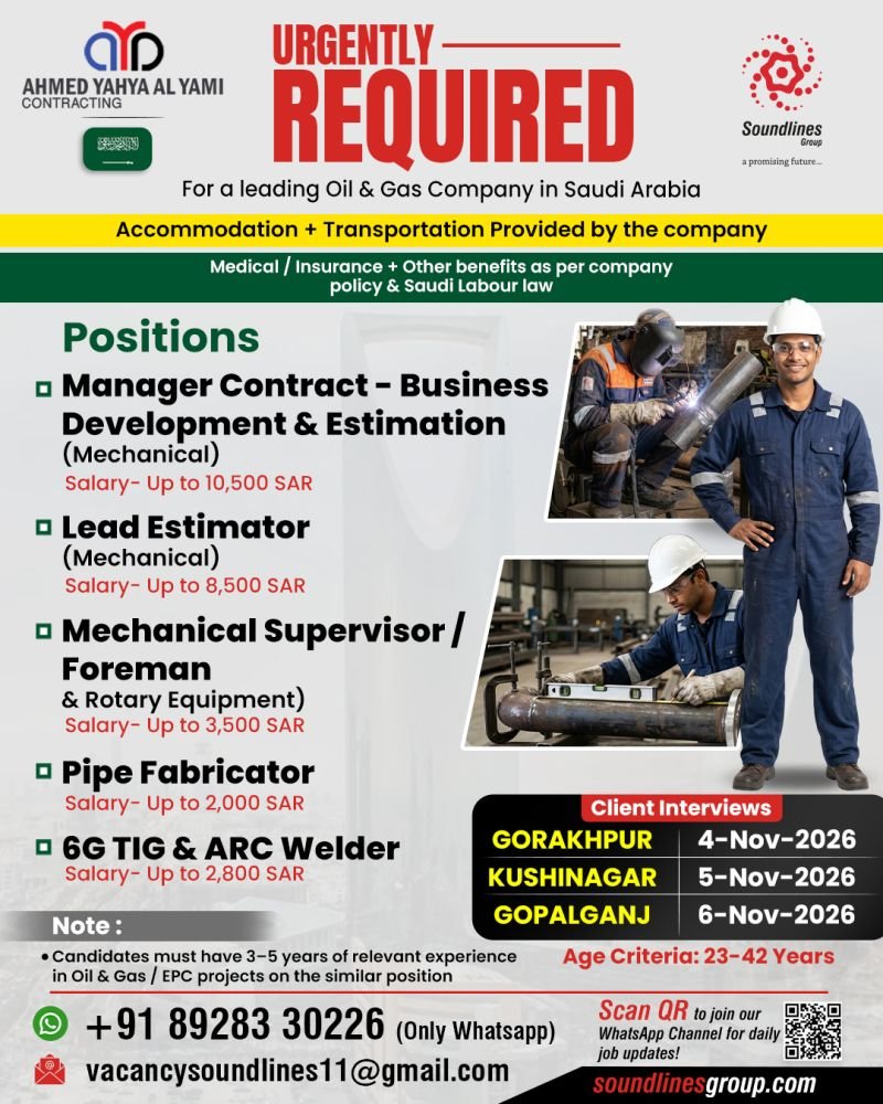 Saudi Arabia : Recruitment For Ahmed Yahya Al yami Contracting Saudi Arabia : Recruitment For Ahmed Yahya Al yami Contracting